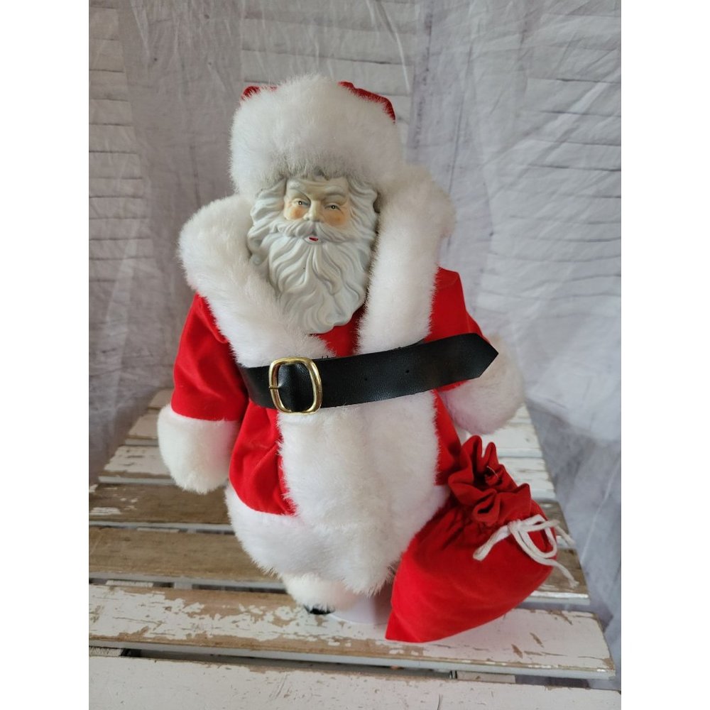 Anco porcelain Santa doll plush bag Xmas holiday home decor vintage